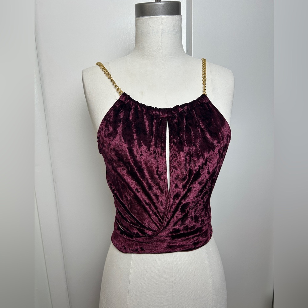 Brooklyn Karma Velvet Burgundy Top with Gold Chain Straps NWT Boutique